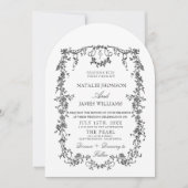 Florale Zwart Witte Monogram Foto Gebogen Huwelijk Kaart (Voorkant)