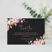 Florale Zwarte & Blush Roze Huwelijk Bedankkaart (Staand voorkant)