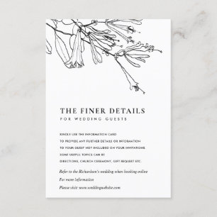 FLORALE ZWARTE EN WITTE LIJN DIE WEDDENDE DETAILS INFORMATIEKAARTJE