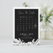 Florale Zwarte Witte Foto Monogram Huwelijk  Save The Date (Staand voorkant)