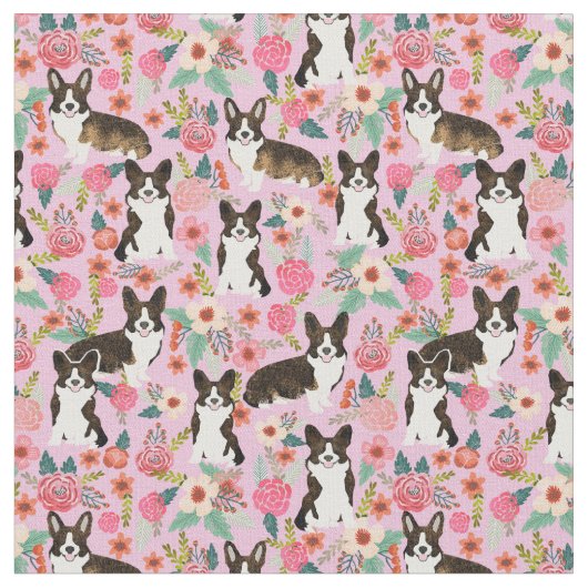  floralen van brindle corgi roze stof (Close Up)