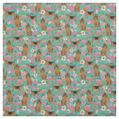 floralen van de hond turquoise stof (Swatch)