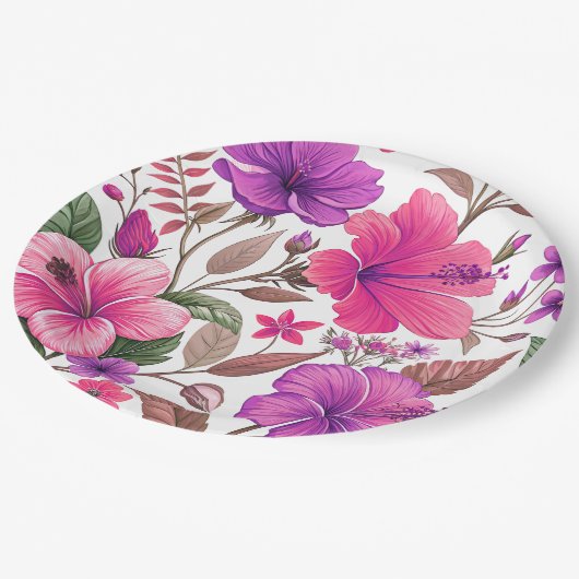 Florales Farbenmeer, Duschvorhang Papieren Bordje (Gekanteld)