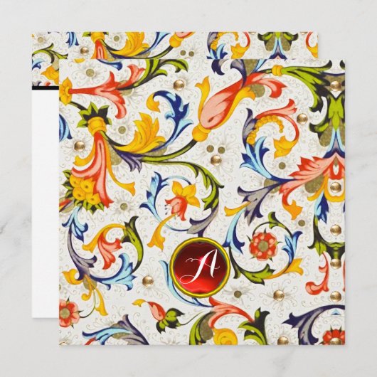 FLORALINE RENAISSANCE BLOEMENKRULLEN EDELSTEEN MON FEESTDAGENKAART (Voorkant / Achterkant)