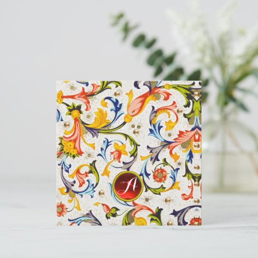 FLORALINE RENAISSANCE BLOEMENKRULLEN EDELSTEEN MON FEESTDAGENKAART (Staand voorkant)