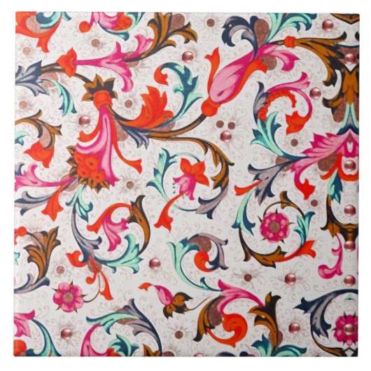 FLORALINE RENAISSANCE RODE BLOEMENKRULLEN, BLOEMEN TEGELTJE (Voorkant)