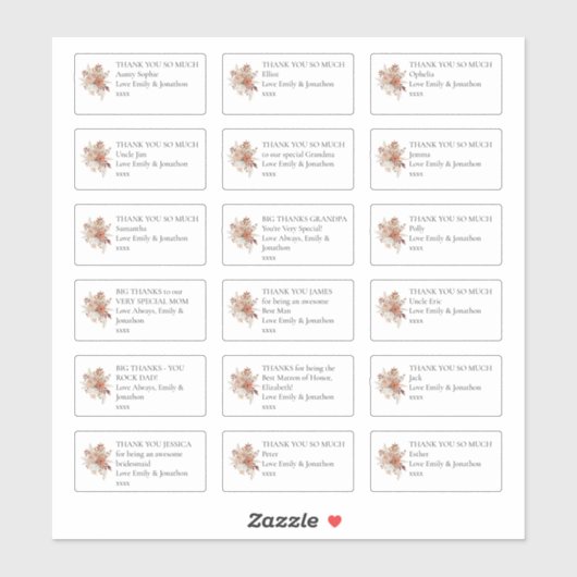 Florals 18 individuele ontvangers dank u bruiloft sticker (Vel)