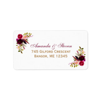 Florals Adres 2 Burgundy Waterverf Florals Etiket