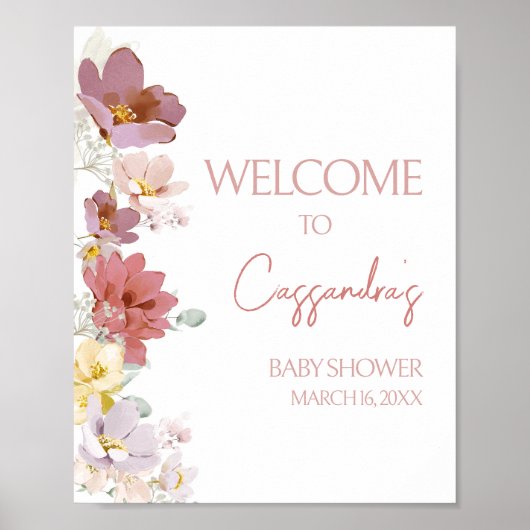 Florals Baby Bloom Baby shower Welkom Poster (Voorkant)