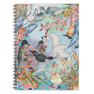 Florals Birds Blue Shades Spiral Photo Notitieboek