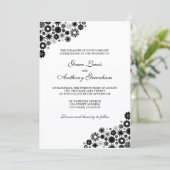  Florals Black Wedding Invitation Kaart (Staand voorkant)