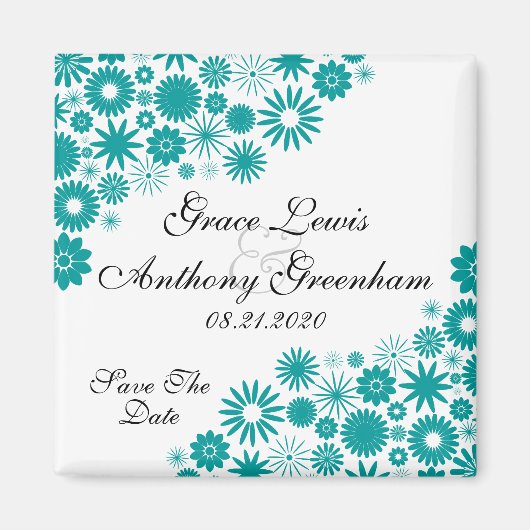  Florals Blauwgroen sparen de Datum Magnet (Voorkant)