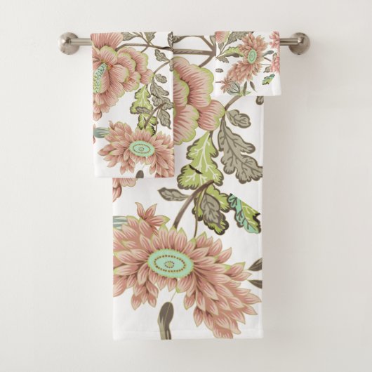 Florals Bleek Roze, Blauw op Wit Bad Handdoek (Insitu)