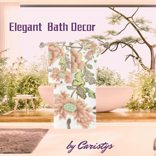 Florals Bleek Roze, Blauw op Wit Bad Handdoek