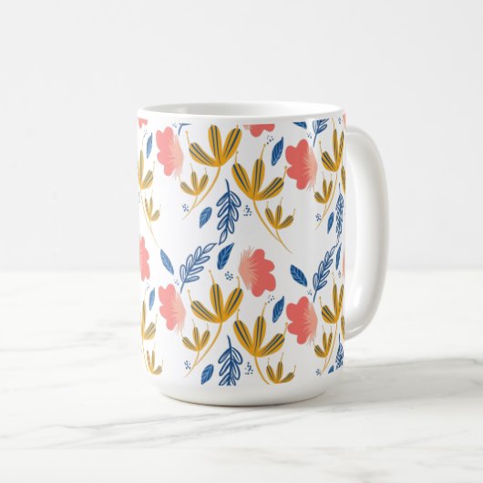 Florals Blue Coral Pink Greenery Koffiemok (Voorkant rechts)