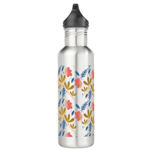 Florals Blue Coral Pink Greenery Waterfles (Rechts)