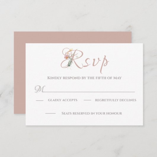Florals Blush Pink Foliage Waterverf Elegant RSVP Kaartje (Voorkant / Achterkant)