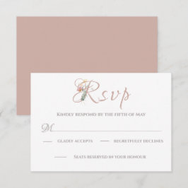Florals Blush Pink Foliage Waterverf Elegant RSVP Kaartje