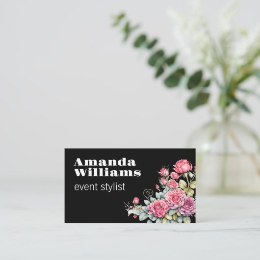  Florals Bold Text op zwart Visitekaartje (Staand voorkant)