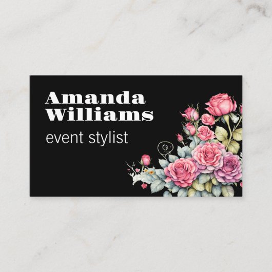  Florals Bold Text op zwart Visitekaartje (Voorkant)