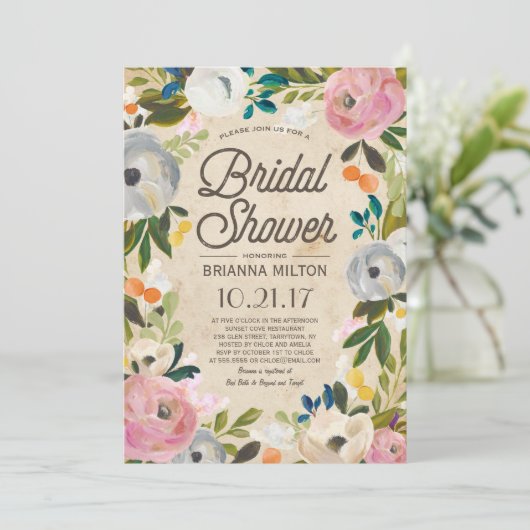  Florals | Bridal Shower-uitnodiging Kaart (Staand voorkant)