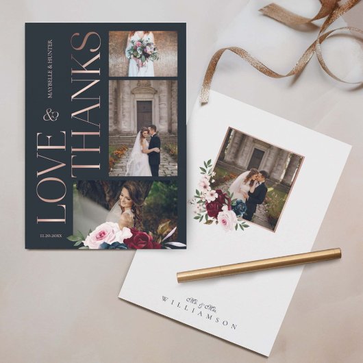 Florals drie foto's van de Bourgognige marine van  Bedankkaart