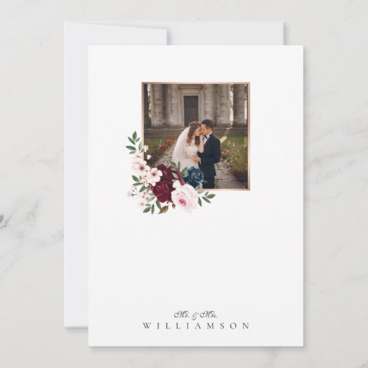 Florals drie foto's van de Bourgognige marine van  Bedankkaart (Achterkant)