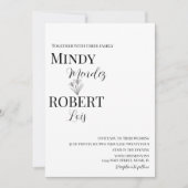 Florals en Script Black White Wedding Invitation Kaart (Voorkant)