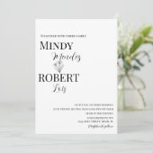 Florals en Script Black White Wedding Invitation Kaart (Staand voorkant)