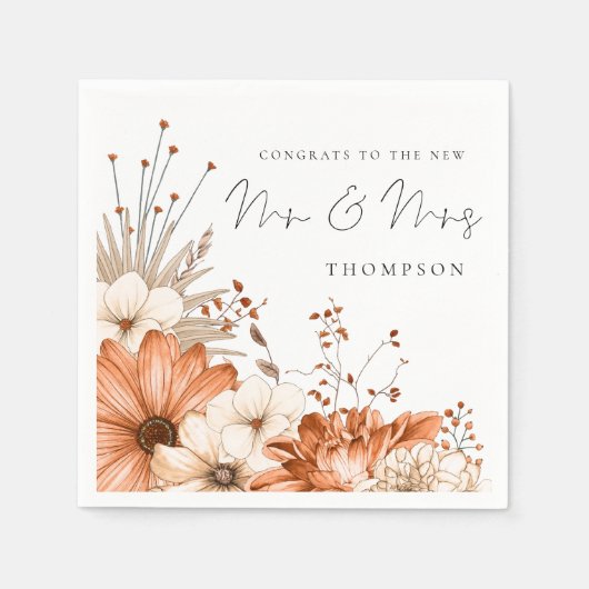 Florals feliciteert de heer Mrs Wedding Napkin Servet (Voorkant)
