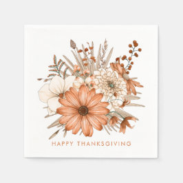 Florals Foliage Happy Thanksgiving Servet