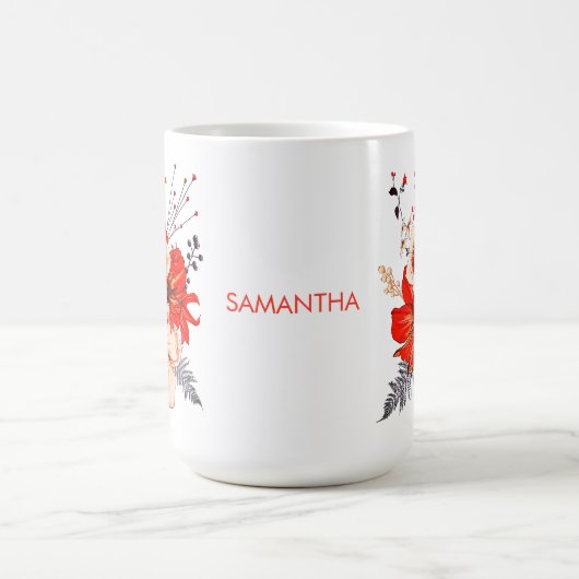 Florals Foliage Red Cream Name Koffiemok (Center)