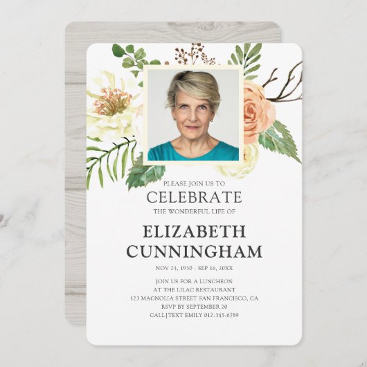 Florals Foto Memorial van de Waterverf van het lan Kaart (Voorkant / Achterkant)