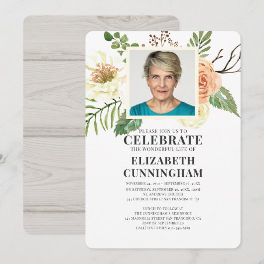 Florals Foto Memorial van de Waterverf van het lan Kaart (Voorkant / Achterkant)