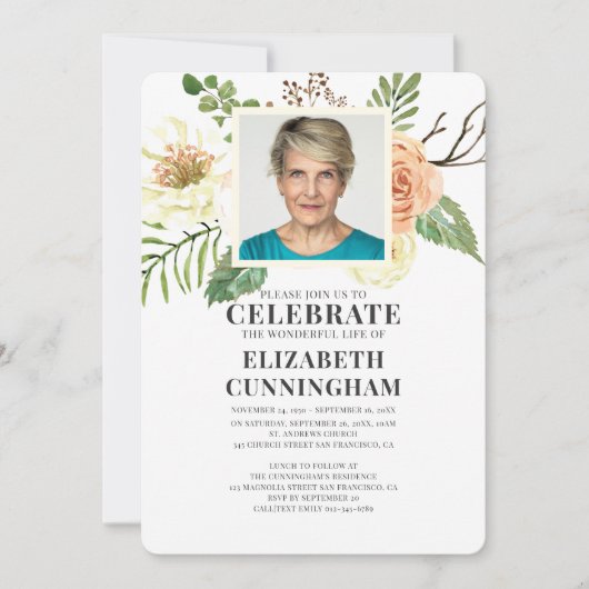 Florals Foto Memorial van de Waterverf van het lan Kaart (Voorkant)