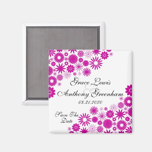 Florals Fuchsia sparen de Datum Magnet (Voorkant / Achterkant)