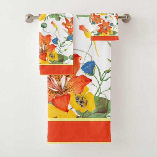Florals Geel, Oranje, Blauw Bad Handdoek (Insitu)