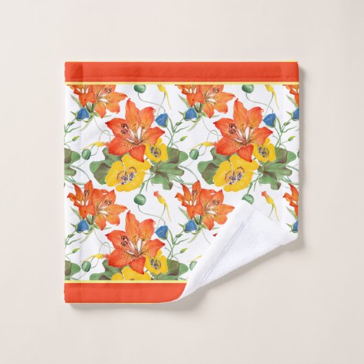 Florals Geel, Oranje, Blauw Bad Handdoek (Wasdoekje)