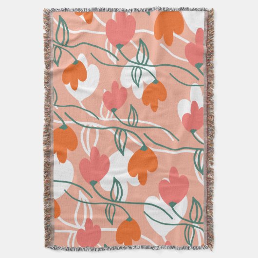  Florals Hand Drawn Botanical Pattern Oranje Deken (Voorkant Verticaal)