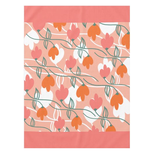 Florals Hand Drawn Botanical Pattern Oranje Tafelkleed (Voorkant)