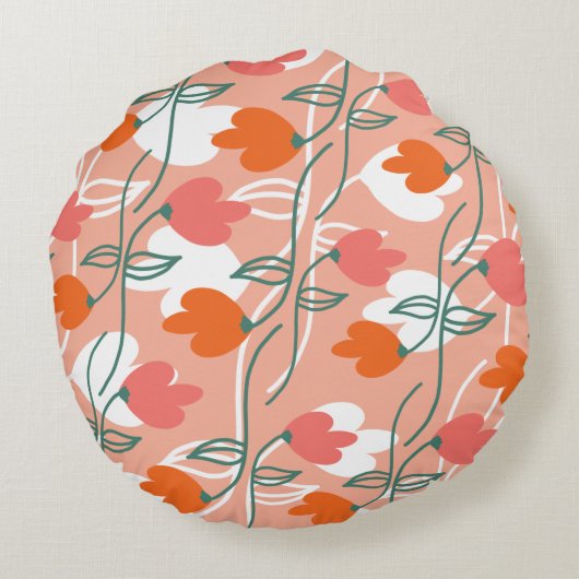 Florals Hand Drawn Botanical Pattern Sinaasappel Rond Kussen (Achterkant)