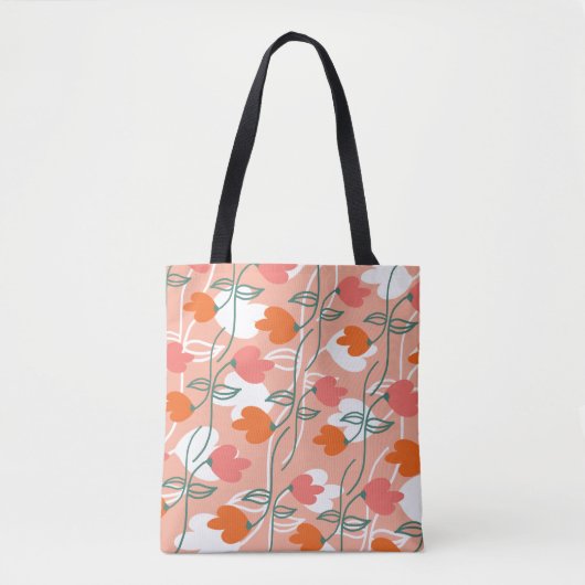 Florals Hand Drawn Botanical Pattern Sinaasappel Tote Bag (Voorkant)