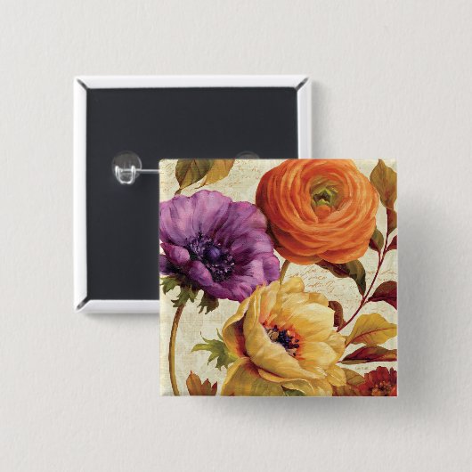 Florals in het volste blok vierkante button 5,1 cm (Voorkant /achterkant)