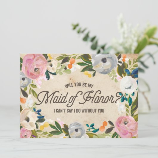  Florals | Maid of Honor Kaart (Staand voorkant)