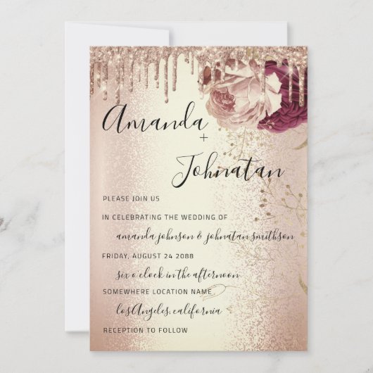 Florals Marsala Roos Burgun - Bemiddel Kaart (Voorkant)