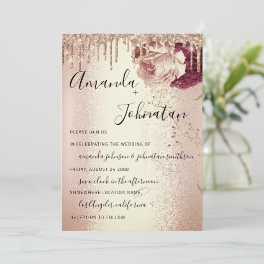 Florals Marsala Roos Burgun - Bemiddel Kaart (Staand voorkant)