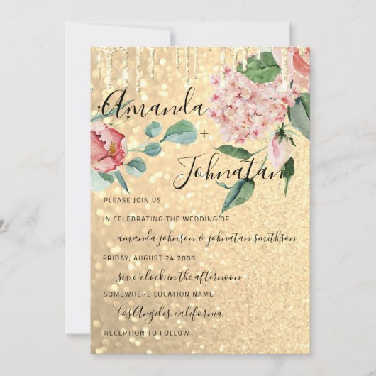 Florals Mint Glitter Gold voor bruiloft Monogram Kaart (Voorkant)
