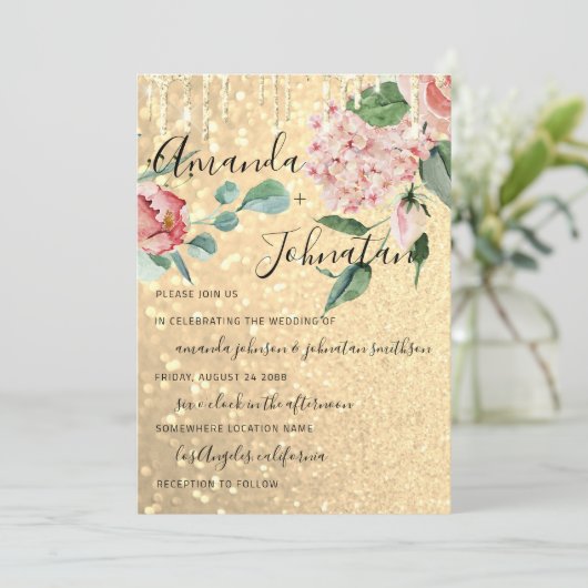 Florals Mint Glitter Gold voor bruiloft Monogram Kaart (Staand voorkant)