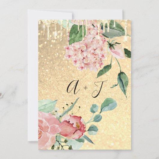 Florals Mint Glitter Gold voor bruiloft Monogram Kaart (Achterkant)