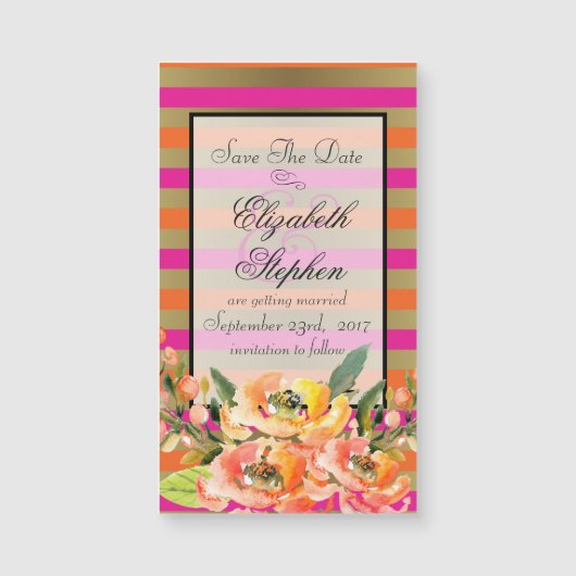 Florals op Roze en Gold Stripes Sla de datum op (Voorkant)